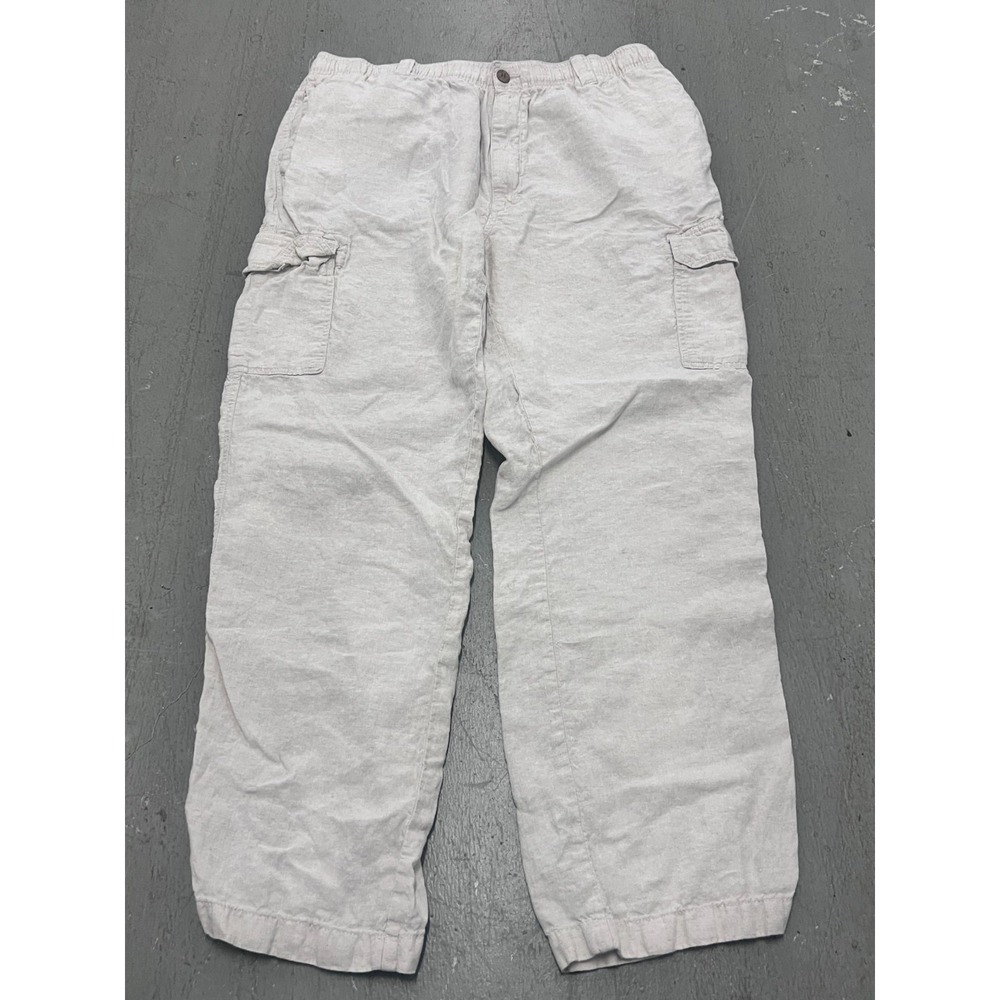 Caribbean Cargo Pants Mens 40x32 Beige 100% Linen Straight Leg Utility Gorpcore